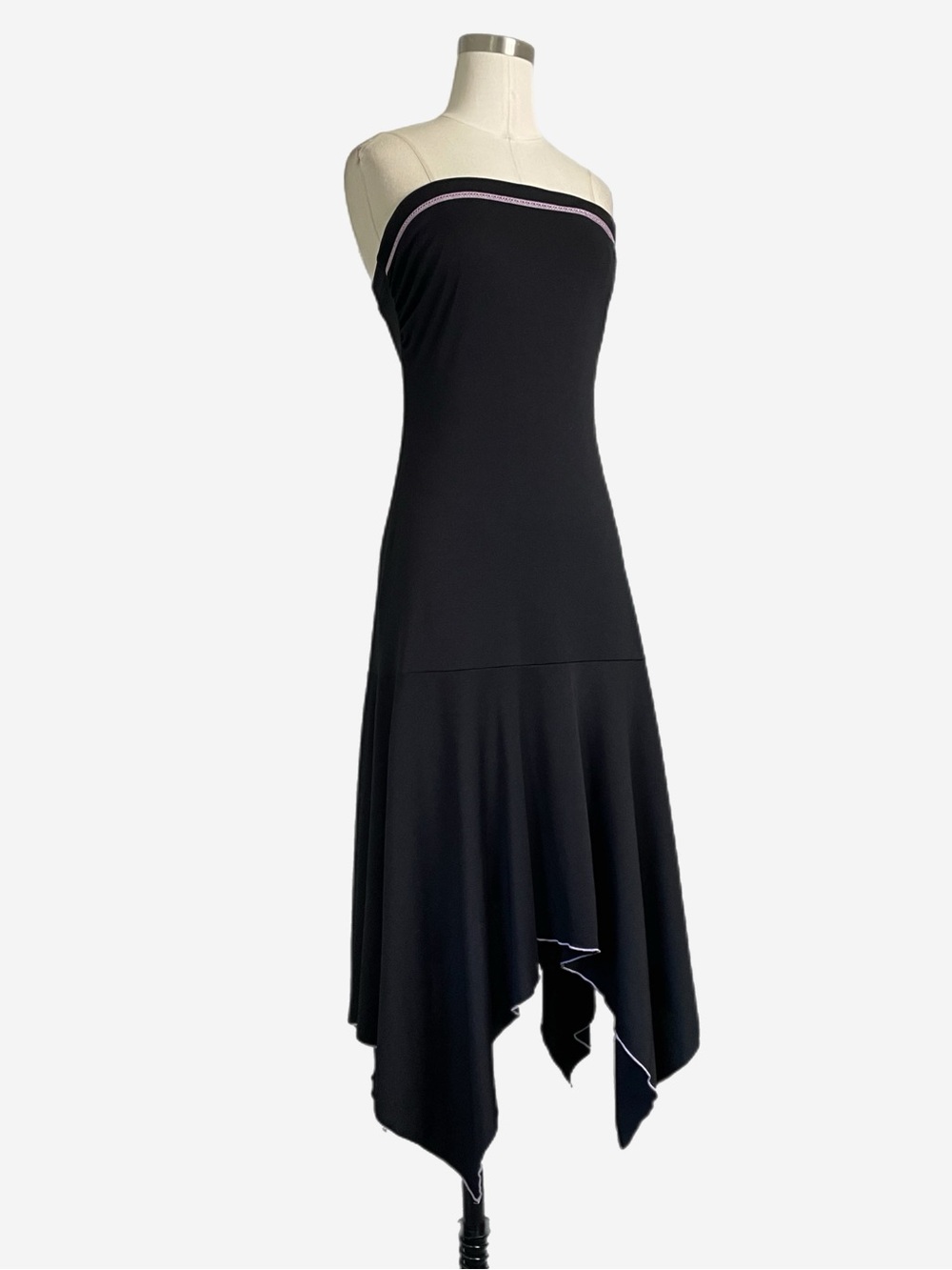Vintage Y2K Byer Too! Black strapless purple ribbon asymmetric midi dress S/M - Picture 2 of 11